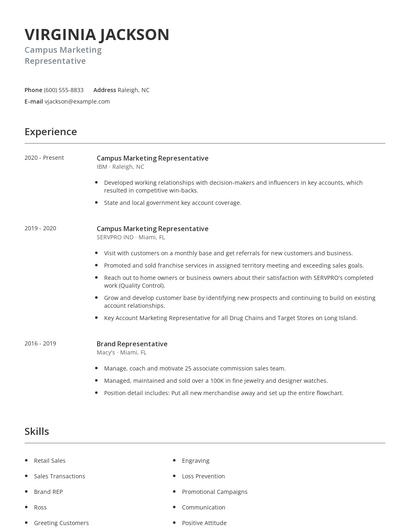 Campus Marketing Representative Resume