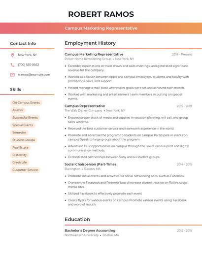 Campus Marketing Representative Resume