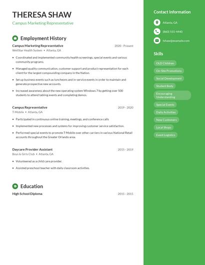 Campus Marketing Representative Resume