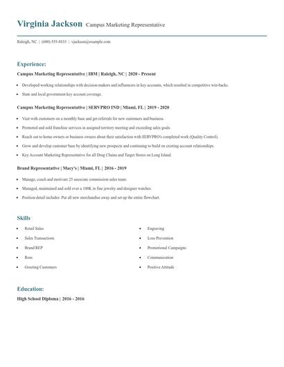 Campus Marketing Representative Resume