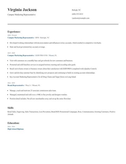 Campus Marketing Representative Resume