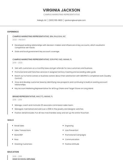 Campus Marketing Representative Resume