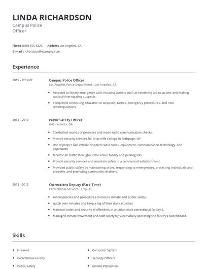 Campus Police Officer Resume