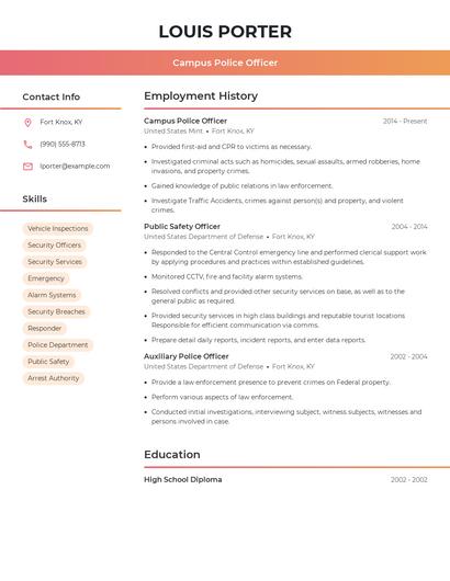 Campus Police Officer Resume