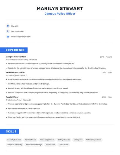 Campus Police Officer Resume