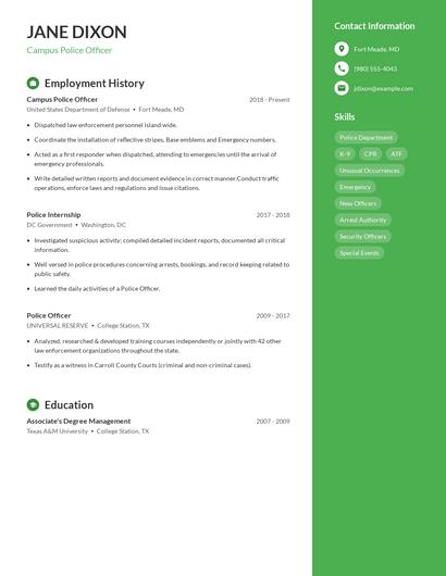 Campus Police Officer Resume