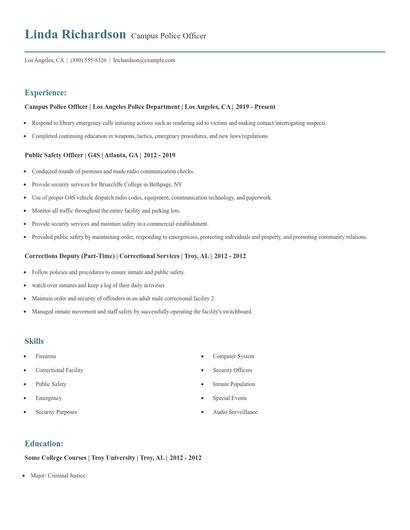 Campus Police Officer Resume