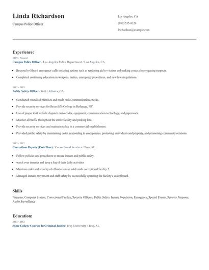 Campus Police Officer Resume