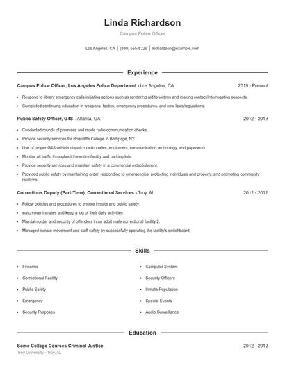 Campus Police Officer Resume