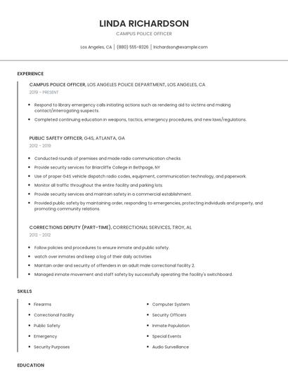 Campus Police Officer Resume