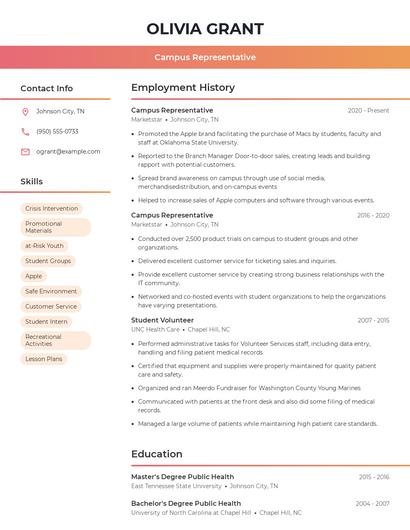 Campus Representative Resume