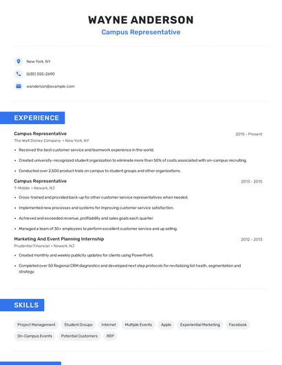 Campus Representative Resume