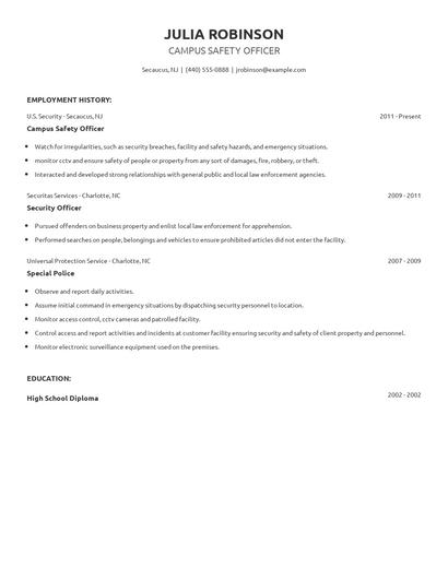 Campus Safety Officer Resume