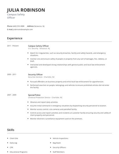 Campus Safety Officer Resume