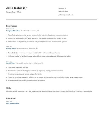 Campus Safety Officer Resume