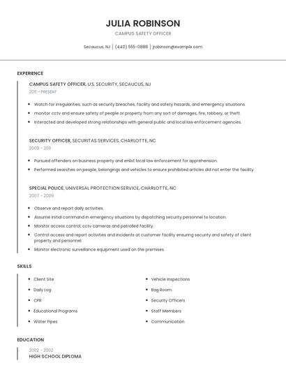 Campus Safety Officer Resume