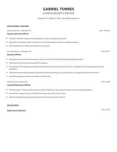 Campus Security Officer Resume