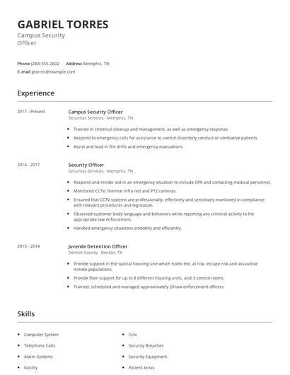Campus Security Officer Resume