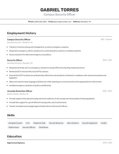 Campus Security Officer Resume