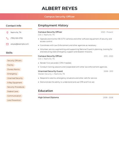 Campus Security Officer Resume