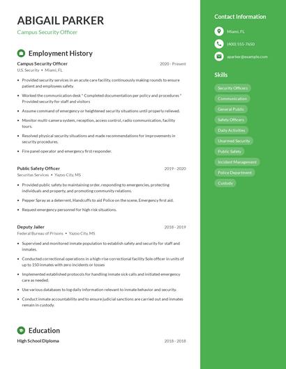 Campus Security Officer Resume