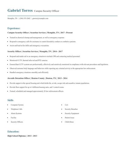 Campus Security Officer Resume