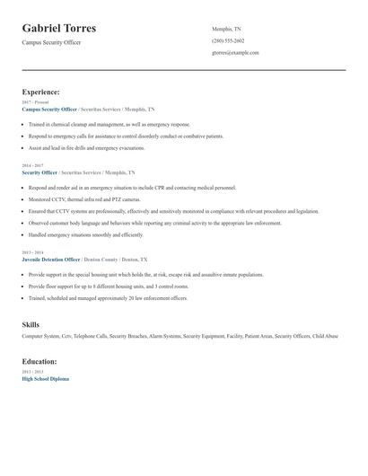 Campus Security Officer Resume