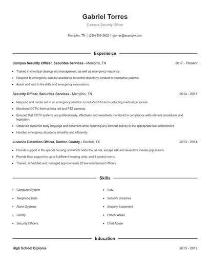 Campus Security Officer Resume
