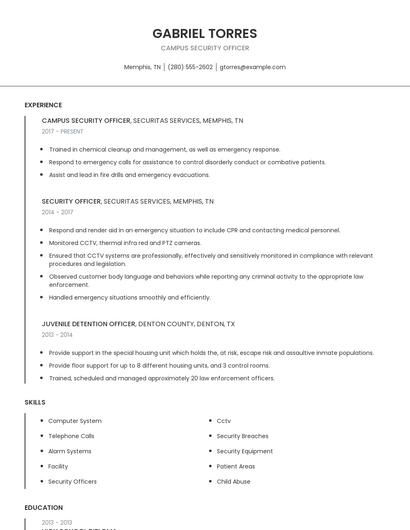 Campus Security Officer Resume