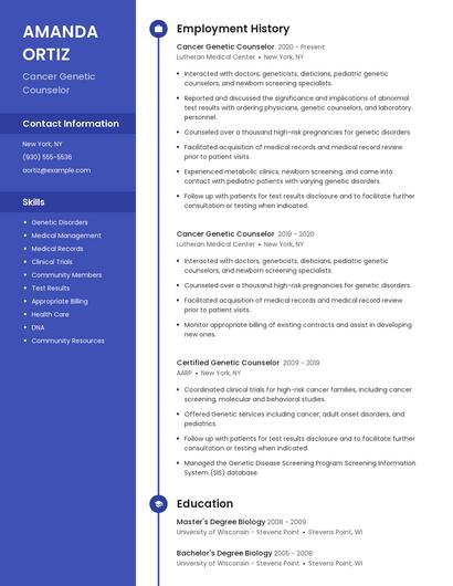 Cancer Genetic Counselor Resume