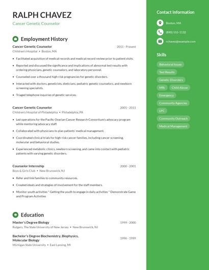 Cancer Genetic Counselor Resume