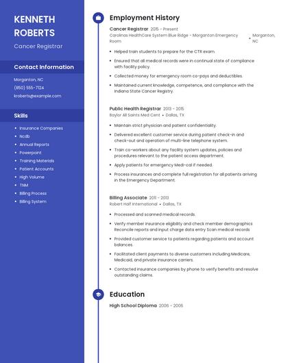 Cancer Registrar Resume