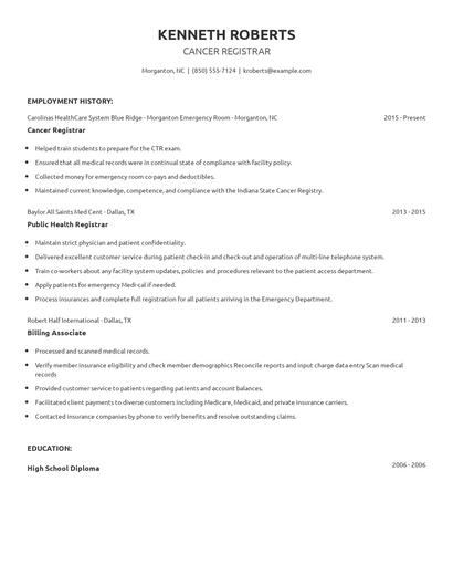 Cancer Registrar Resume