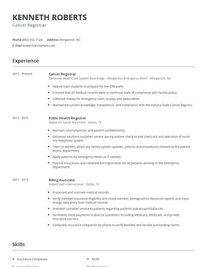 Cancer Registrar Resume