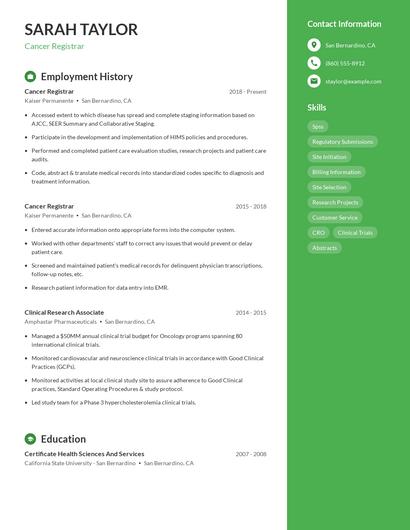 Cancer Registrar Resume
