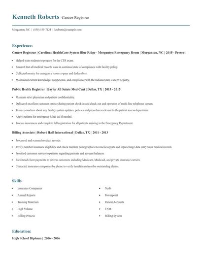 Cancer Registrar Resume