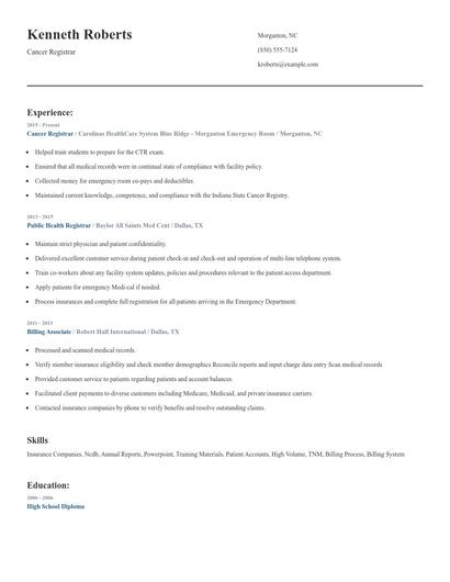 Cancer Registrar Resume