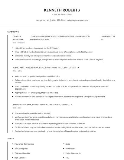 Cancer Registrar Resume