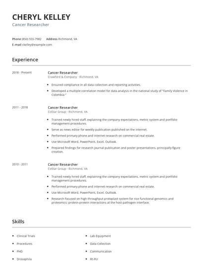 Cancer Researcher Resume