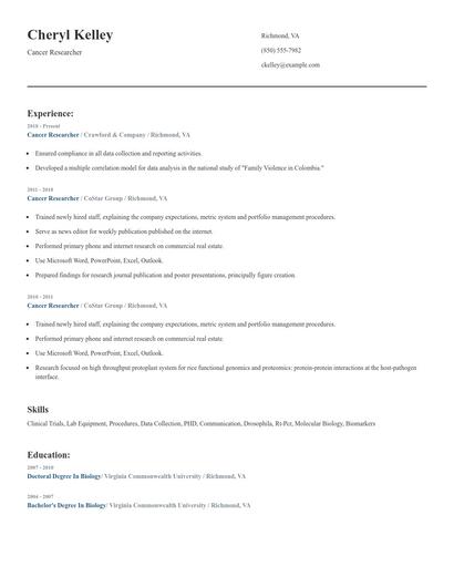 Cancer Researcher Resume