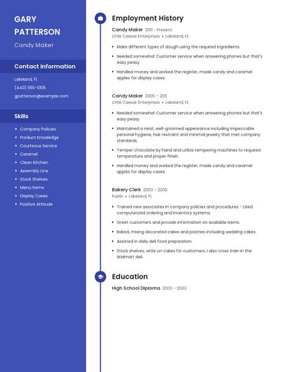 Candy Maker Resume