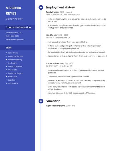 Candy Packer Resume