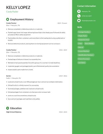 Candy Packer Resume