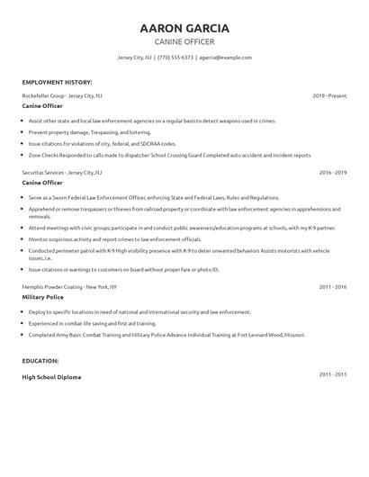 Canine Officer Resume