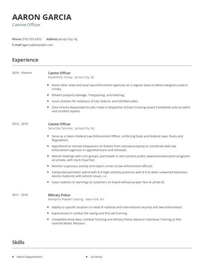 Canine Officer Resume