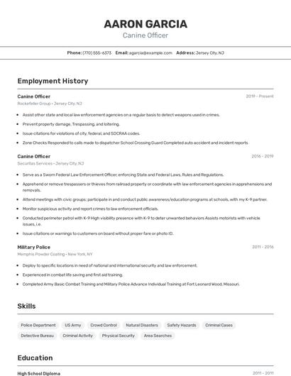 Canine Officer Resume