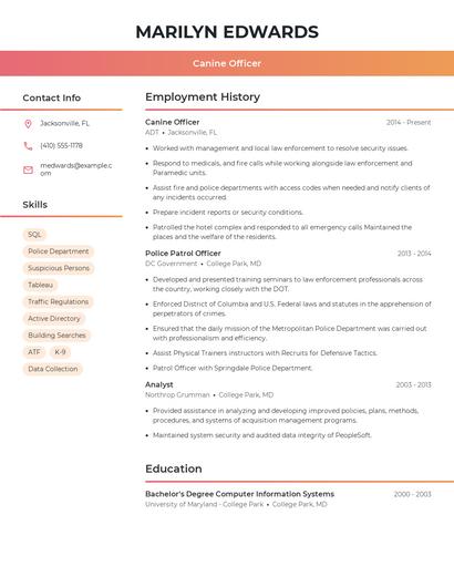 Canine Officer Resume