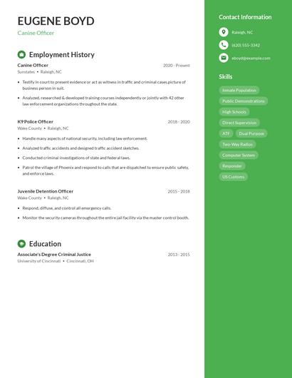 Canine Officer Resume