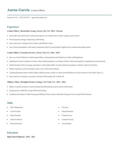 Canine Officer Resume