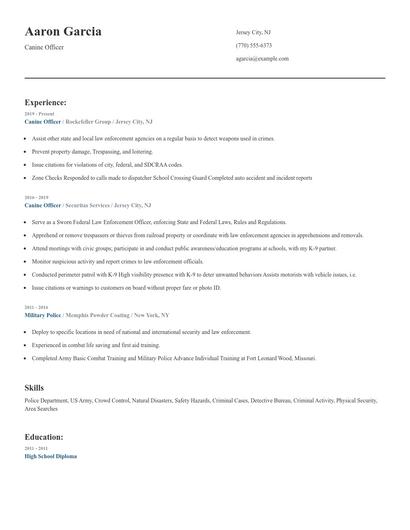 Canine Officer Resume